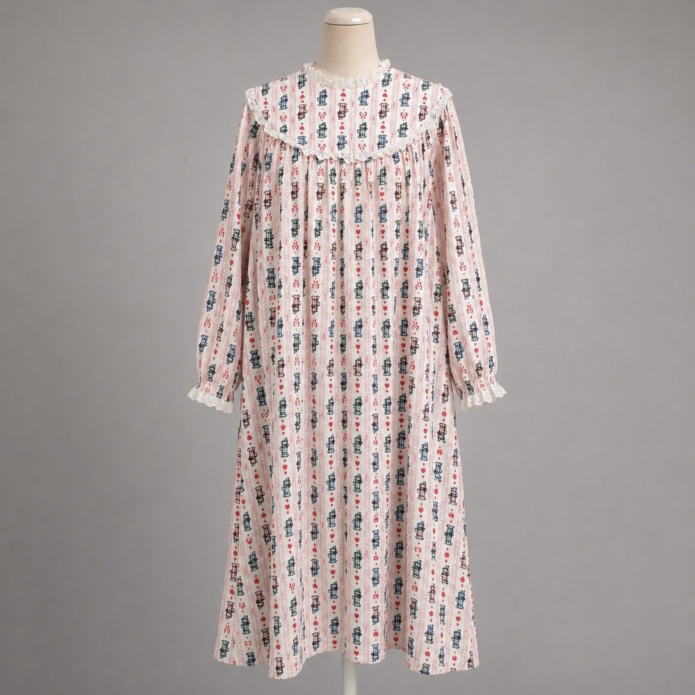 Vtg Lanz of Salzburg Scottish Terrier Flannel Nightgown Size S Lace Cottagecore